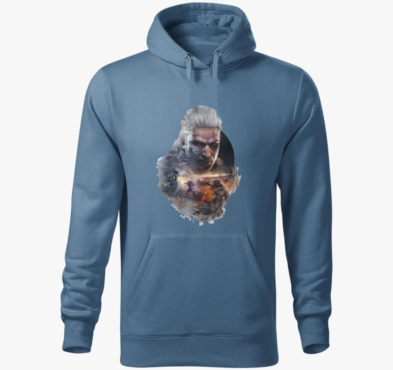 Witcher Art kapucnis pulóver — Farmerkék