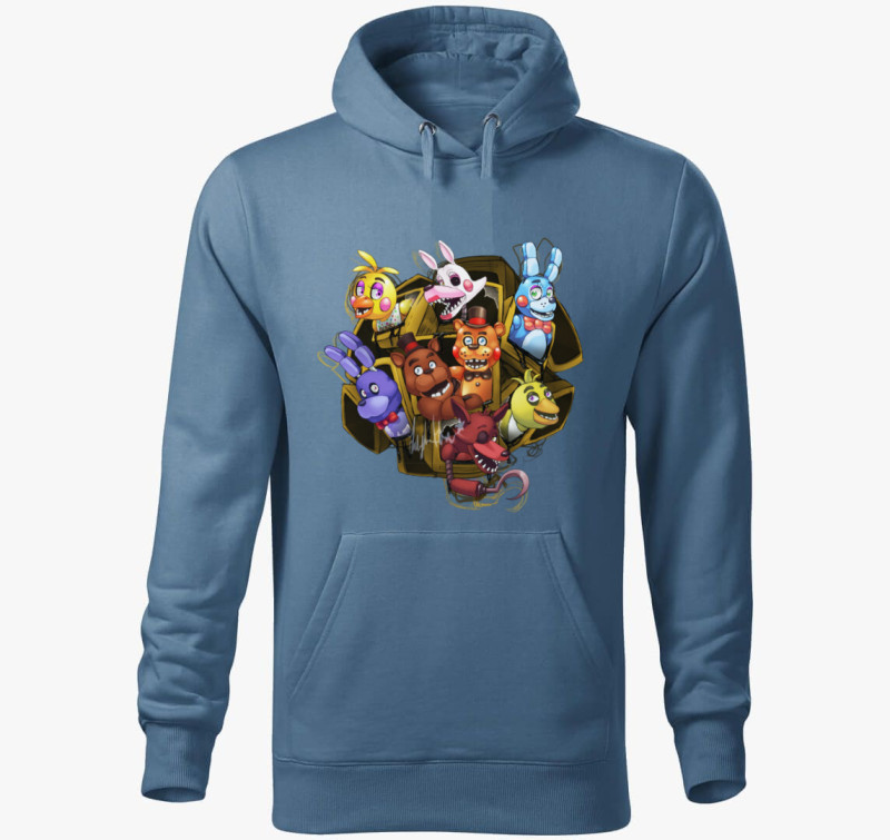 Five Nights at Freddy kapucnis pulóver — Farmerkék