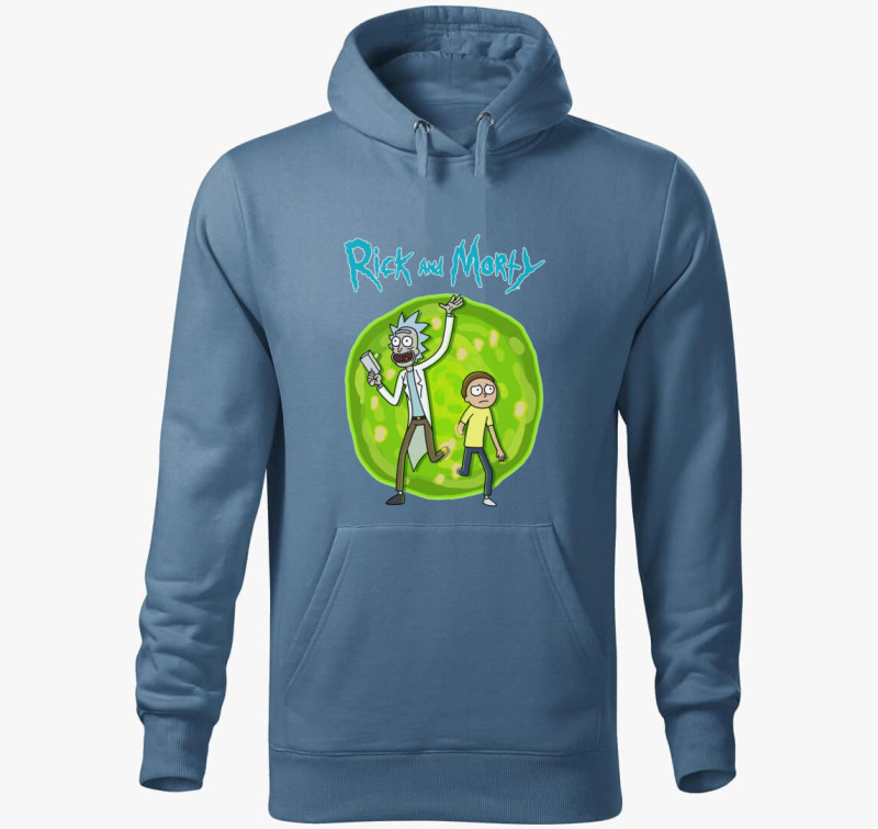 Rick and Morty kapucnis pulóver — Farmerkék