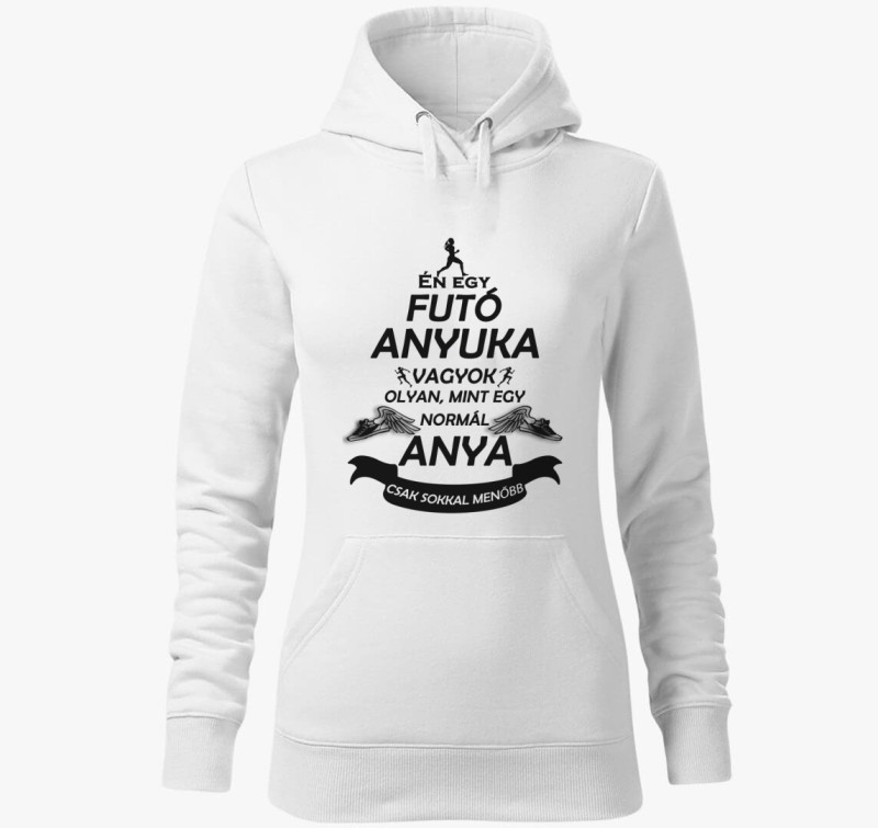Futó anyuka kapucnis pulóver — Fehér