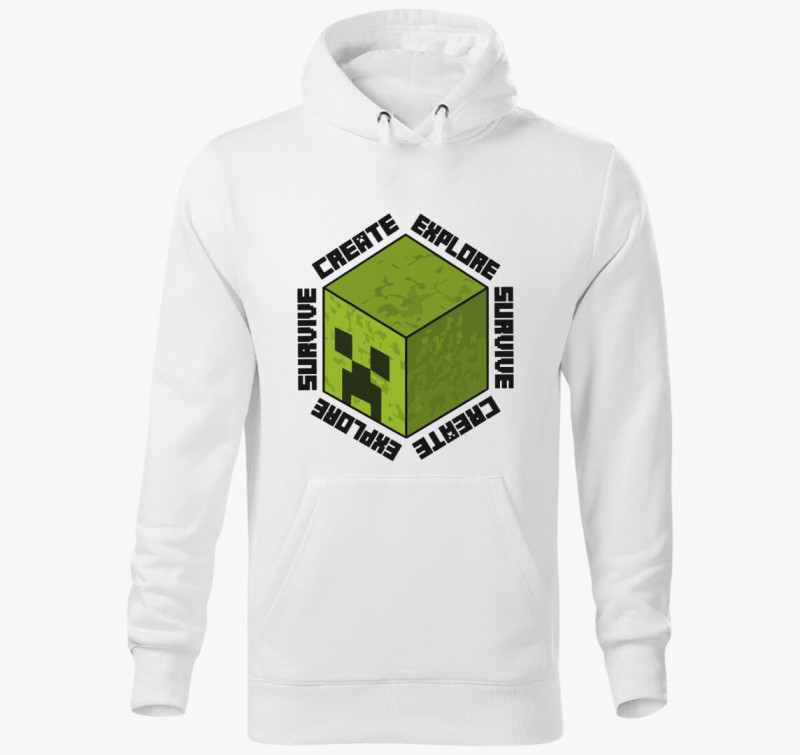 Minecraft create explore survive kapucnis pulóver — Fehér