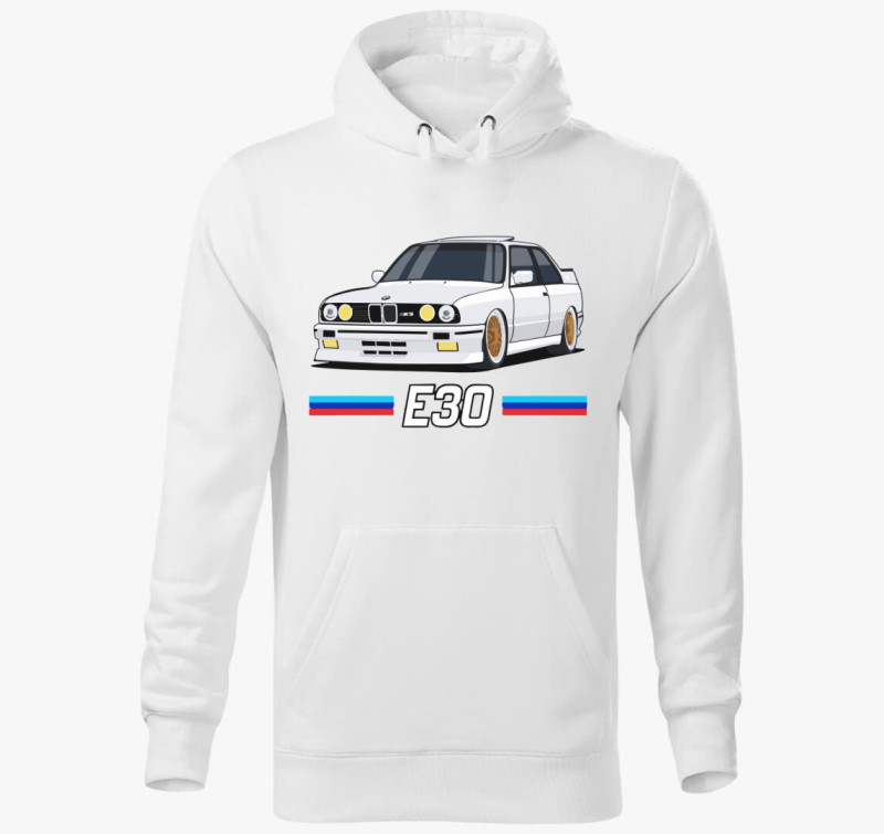 BMW e30 autó kapucnis pulóver — Fehér