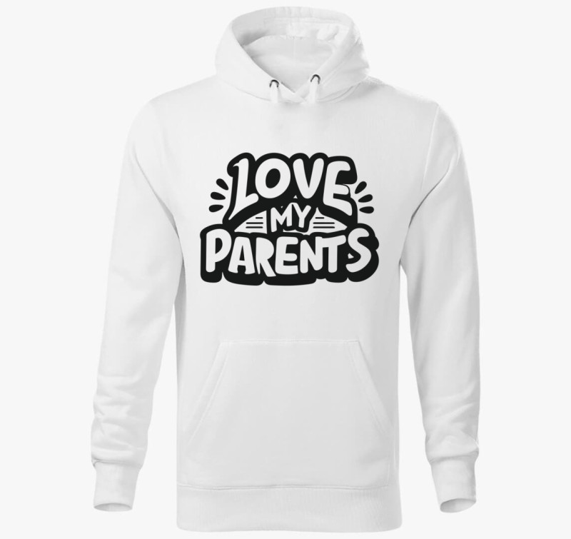 Love my Parents fekete kapucnis pulóver — Fehér