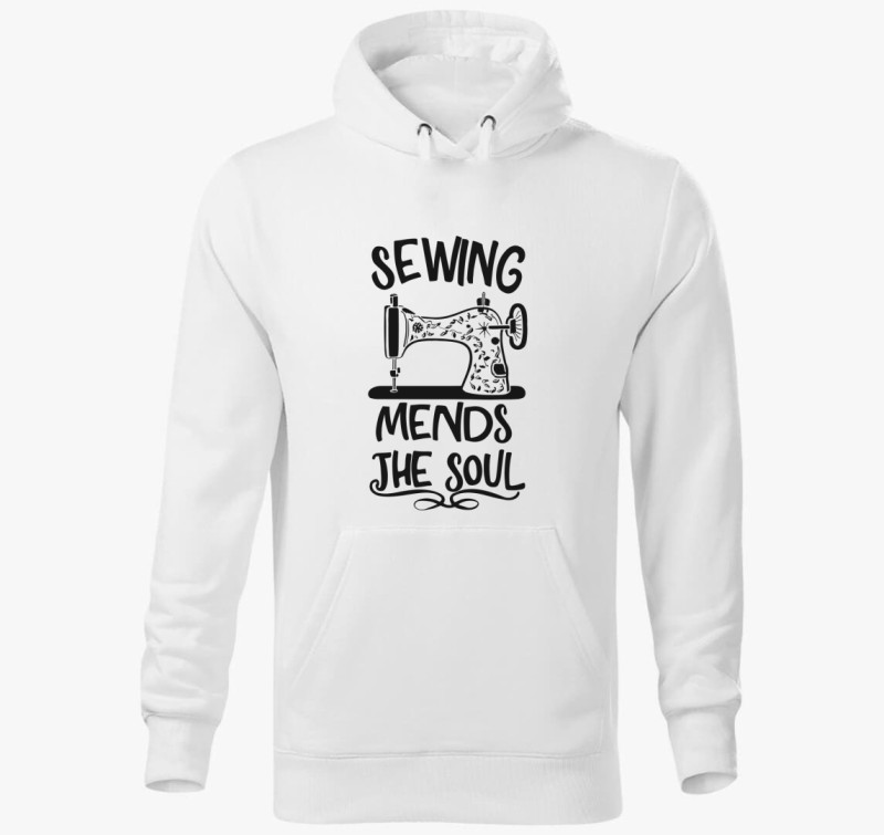 Sewing mends the Soul kapucnis pulóver — Fehér