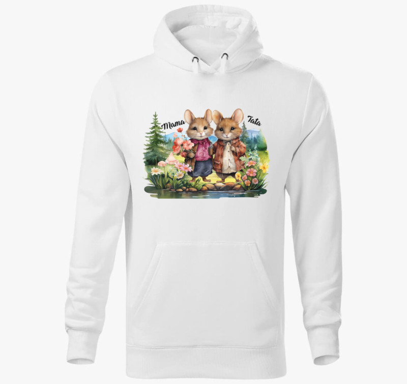 Szerelmes Egérkék kapucnis pulóver — Fehér