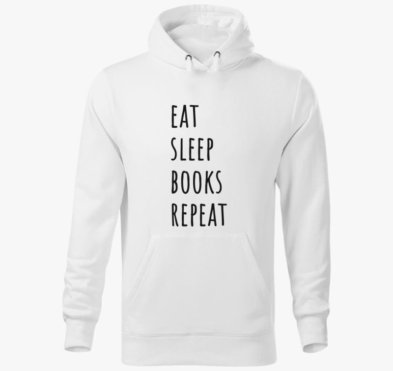 Eat Sleep Books kapucnis pulóver — Fehér