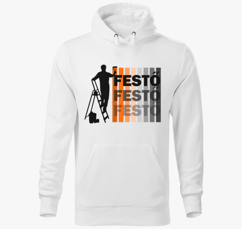 Festő mintás kapucnis pulóver — Fehér