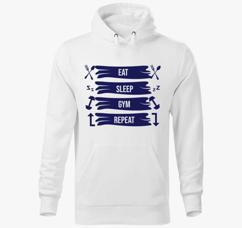 Eat sleep gym repeat kapucnis pulóver — Fehér