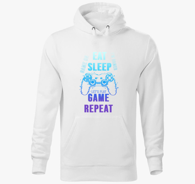 Eat sleep play game repeat kapucnis pulóver — Fehér