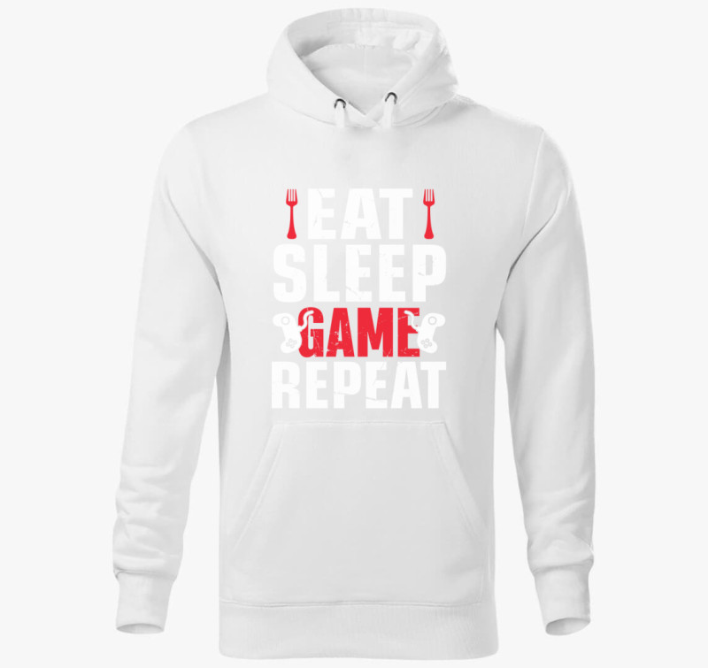 Eat sleep game repeat gamereknek kapucnis pulóver — Fehér