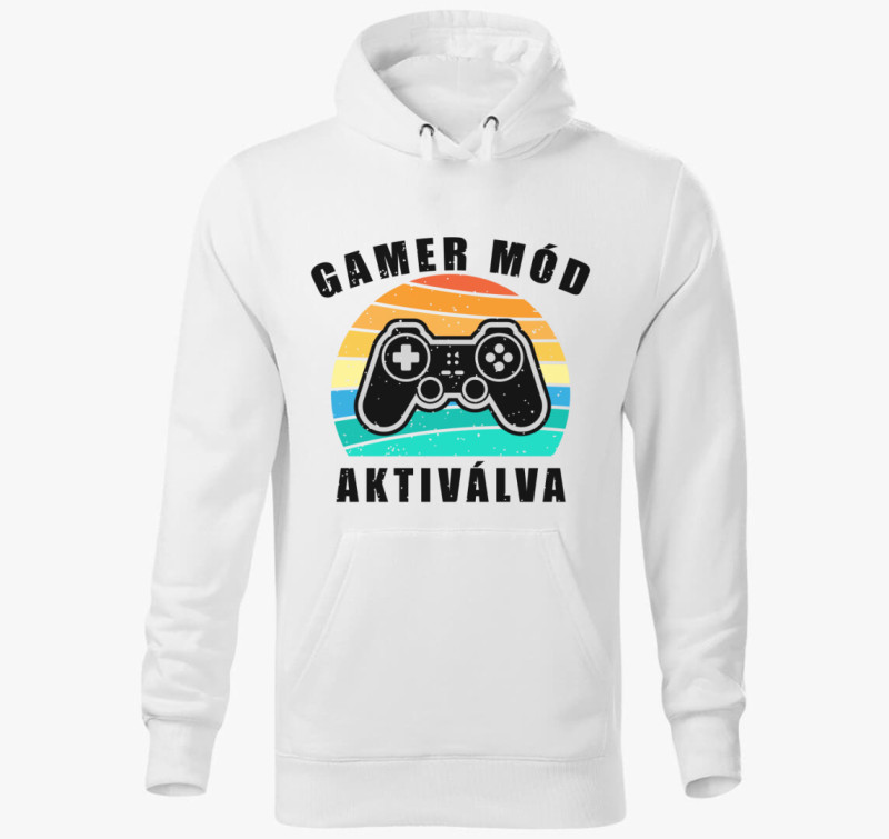 Gamer mód aktiválva kapucnis pulóver — Fehér