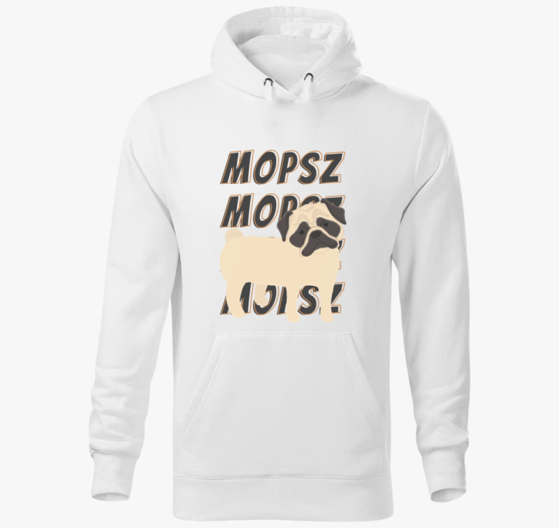 Mopsz mintás kapucnis pulóver — Fehér