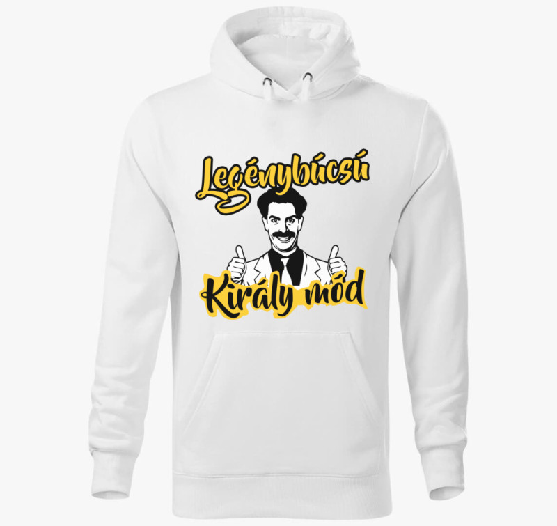 Legénybúcsú Király mód kapucnis pulóver — Fehér