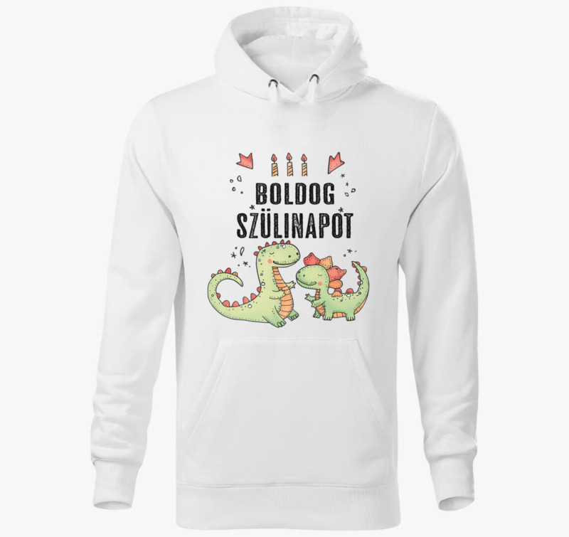 Dinós Szülinap kapucnis pulóver — Fehér