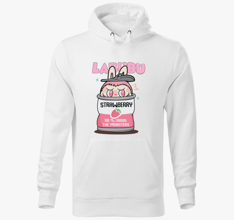 Strawberry labubu kapucnis pulóver — Fehér