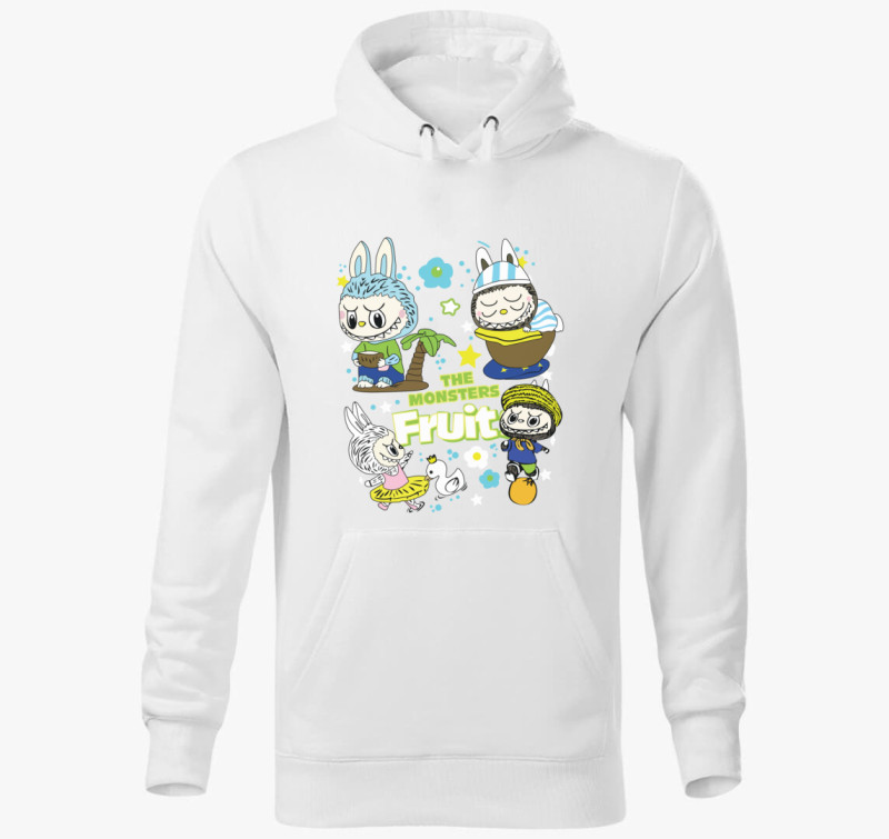 Fruit monster labubu kapucnis pulóver  — Fehér