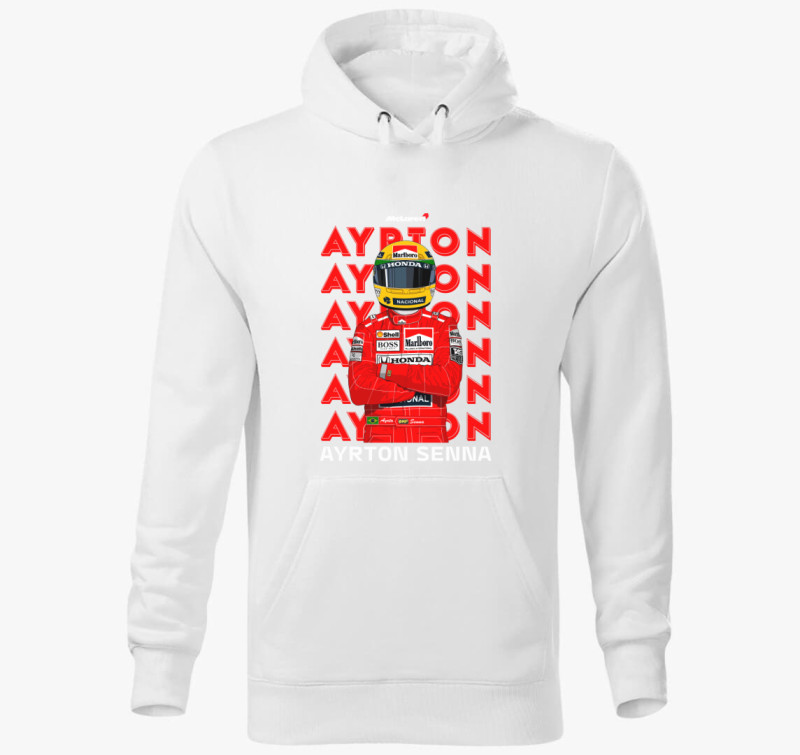 Ayrton Senna Feliratos kapucnis pulóver — Fehér