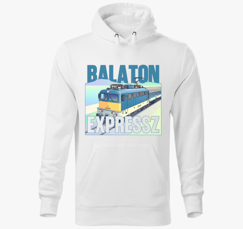 Vonatok, mozodonyok: Balaton Expressz kapucnis pulóver — Fehér