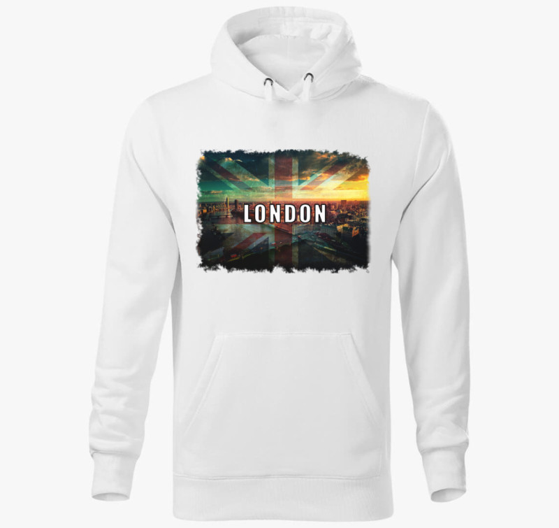 London látkép kapucnis pulóver — Fehér