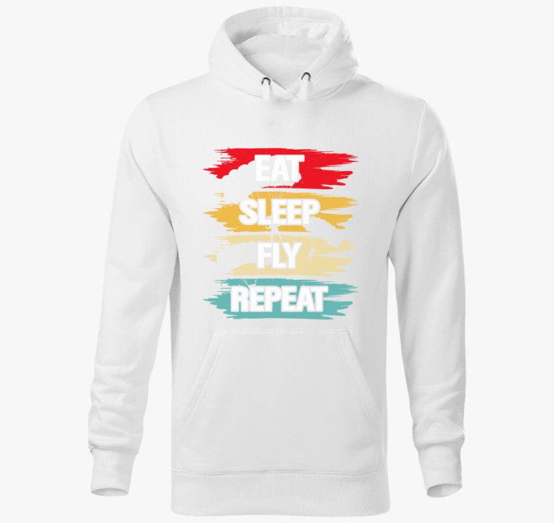 Eat sleep fly repeat kapucnis pulóver — Fehér