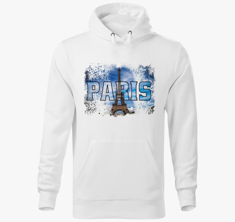 Paris kapucnis pulóver — Fehér