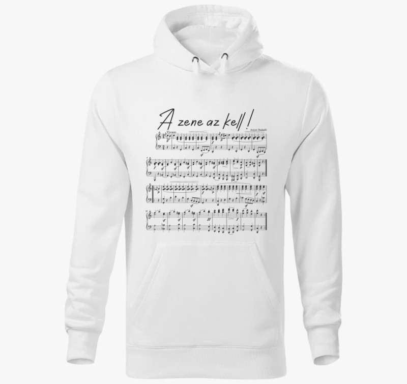 A zene az kell kapucnis pulóver — Fehér
