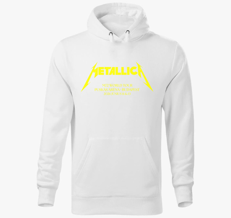 Metallica M72 World Tour Budapest kapucnis pulóver — Fehér