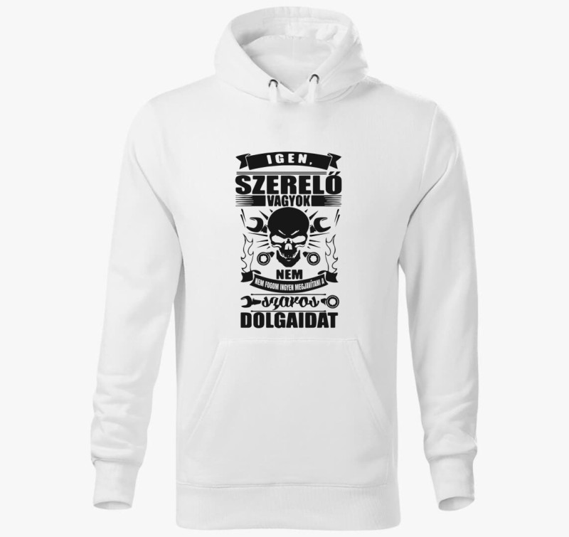 Szerelő vagyok kapucnis pulóver — Fehér