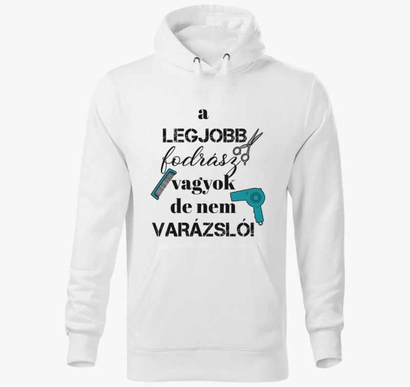 Fodrász vagyok, nem varázsló (férfi) kapucnis pulóver — Fehér