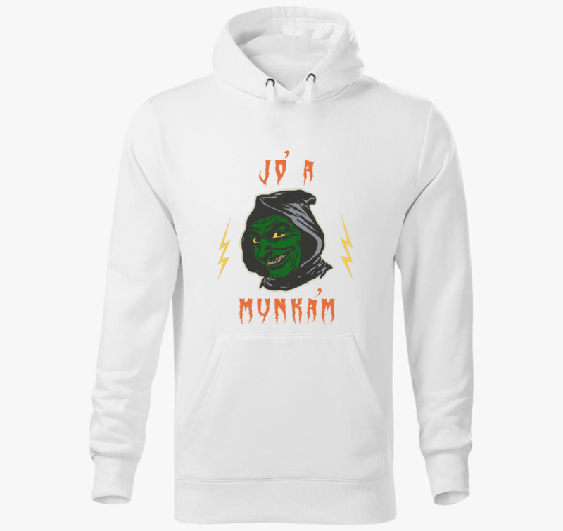 Jó a munkám Halloween kapucnis pulóver — Fehér