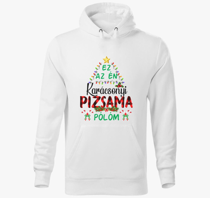 Karácsonyi pizsi kapucnis pulóver — Fehér