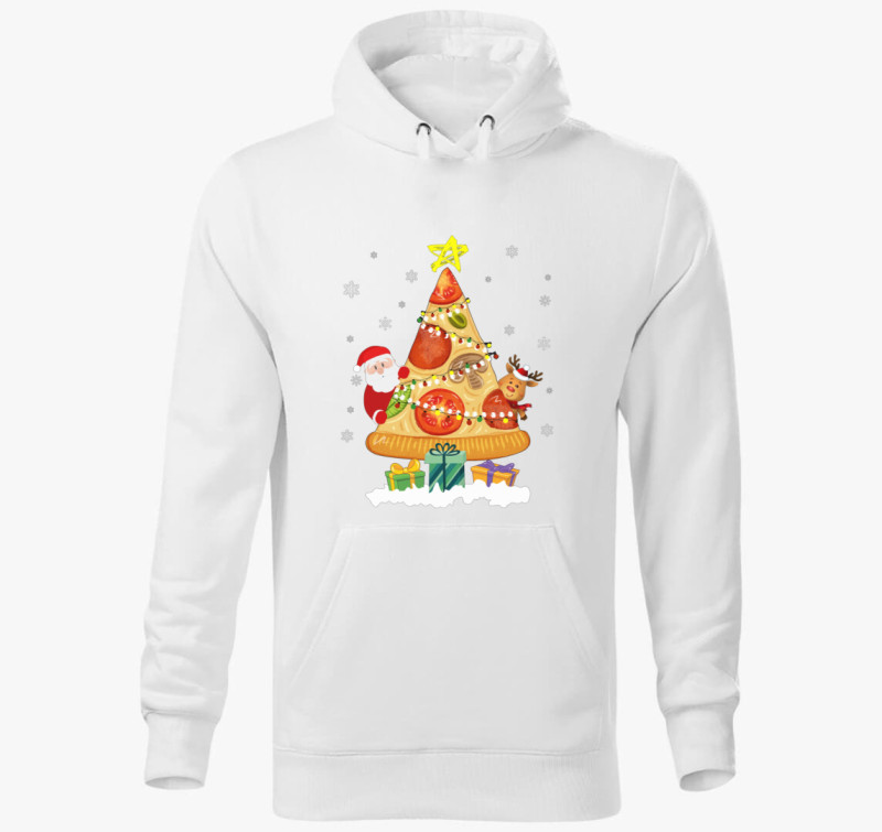 Pizza karácsonyfa kapucnis pulóver — Fehér