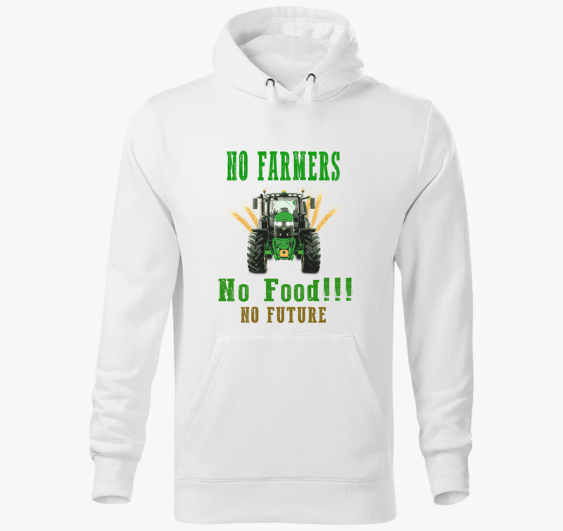 No Farmers no food kapucnis pulóver — Fehér