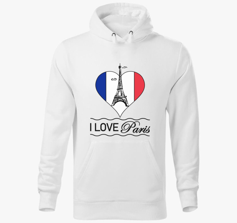 I love Paris kapucnis pulóver — Fehér