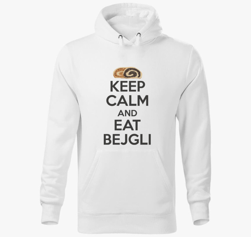 Keep calm and eat bejgli kapucnis pulóver — Fehér