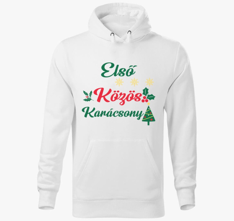Első közös karácsony kapucnis pulóver — Fehér