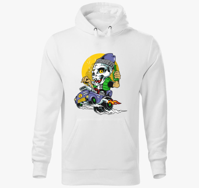 Halloween-i dragster csontváz kapucnis pulóver — Fehér