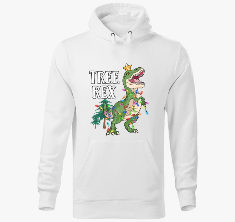 Tree Rex karácsonyi kapucnis pulóver — Fehér