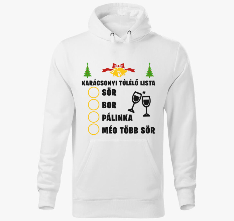Karácsonyi túlélő lista kapucnis pulóver — Fehér