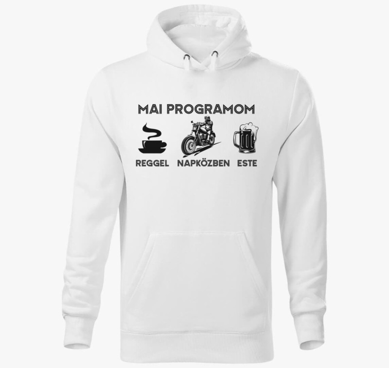 Napirend mai programom motorozás kapucnis pulóver — Fehér