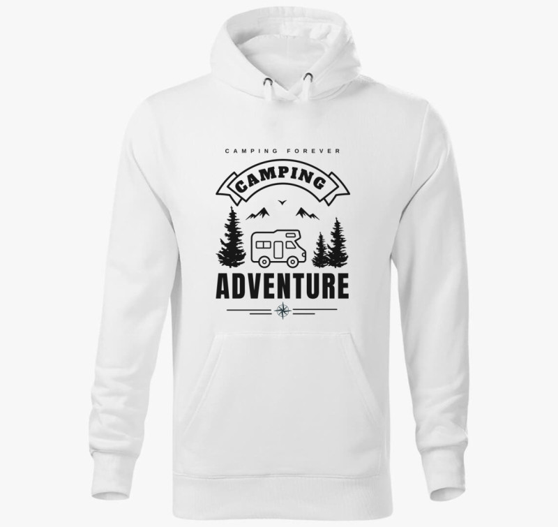 Lakóautó camping adventure kapucnis pulóver — Fehér