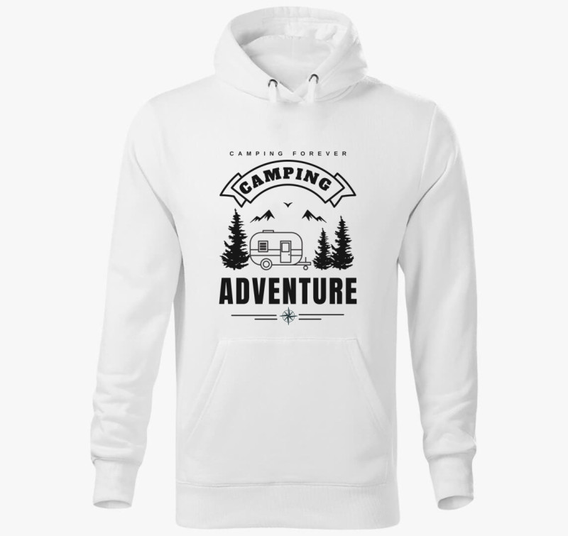 Lakókocsi camping adventure kapucnis pulóver — Fehér