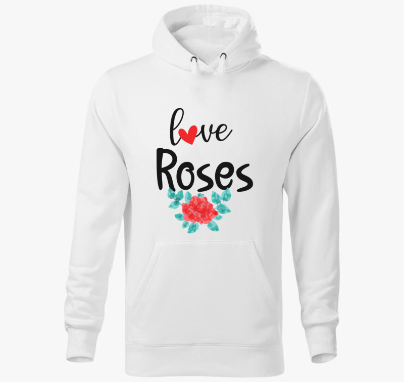 Love Red Roses kapucnis pulóver — Fehér