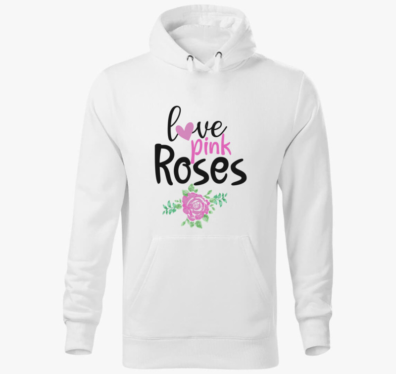 Love Pink Roses kapucnis pulóver — Fehér