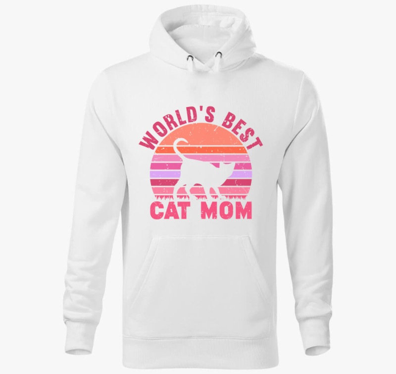 Best Cat Mom kapucnis pulóver — Fehér