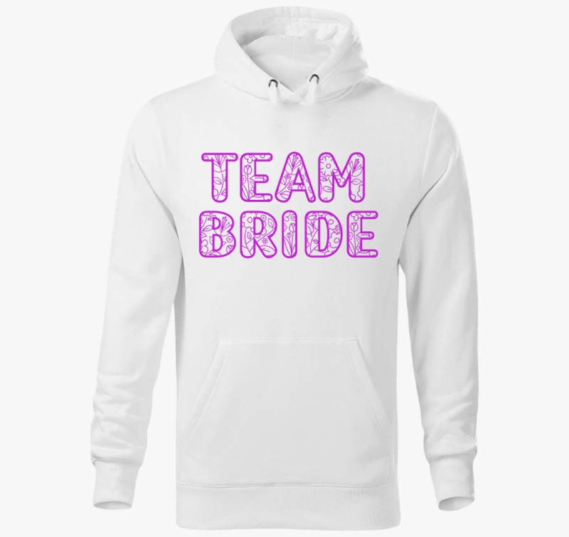 TEAM Bride virágos pink kapucnis pulóver — Fehér