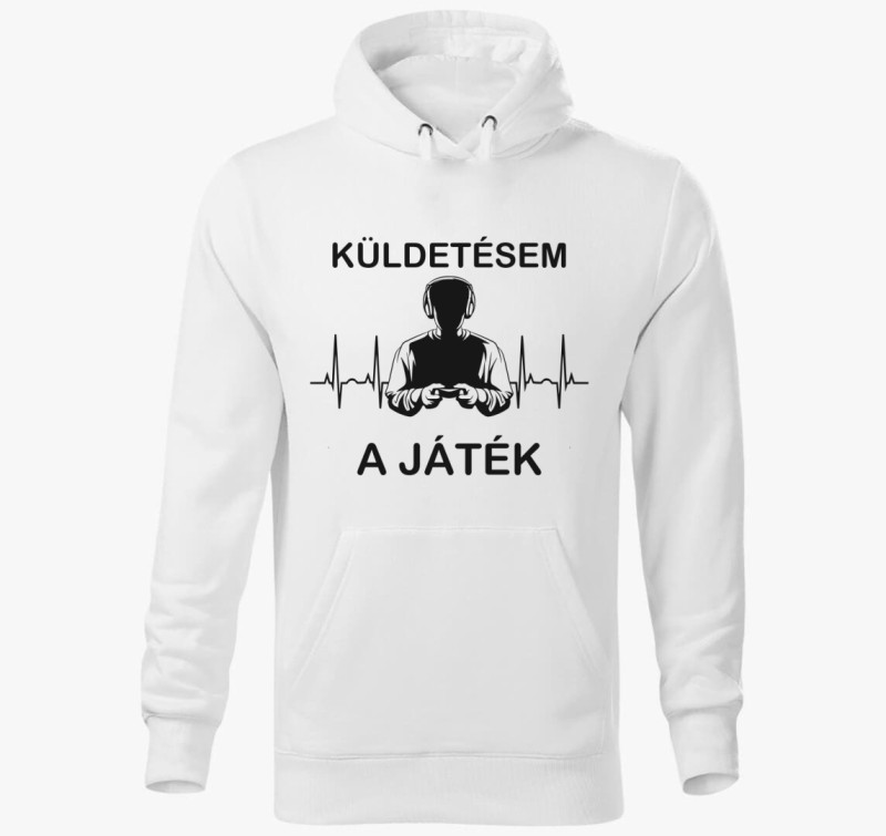 Küldetésem a játék gamer kapucnis pulóver — Fehér