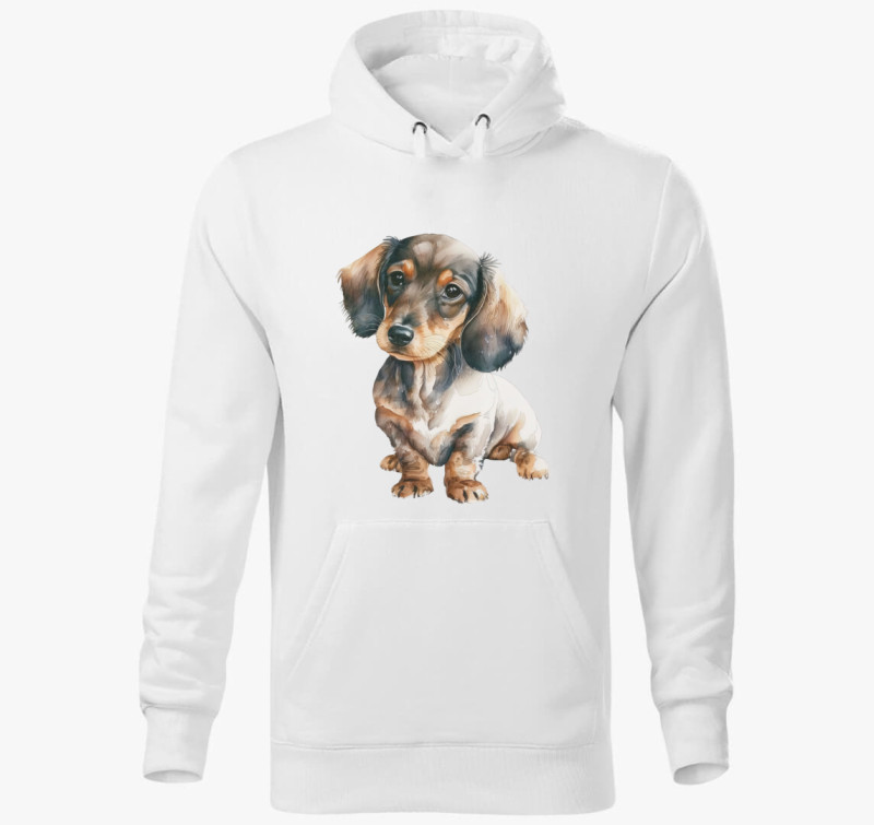 Daschund kapucnis pulóver — Fehér
