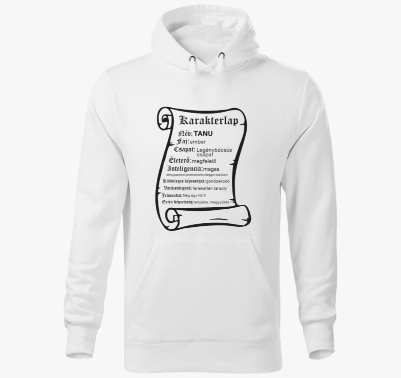 Karakterlap tanu kapucnis pulóver — Fehér