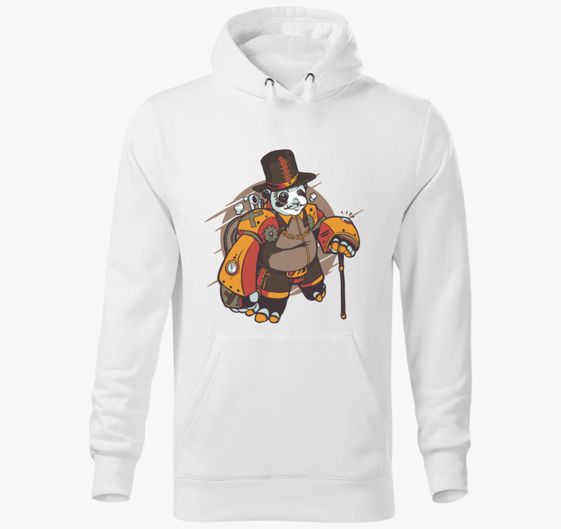 Steampunk Panda kapucnis pulóver — Fehér
